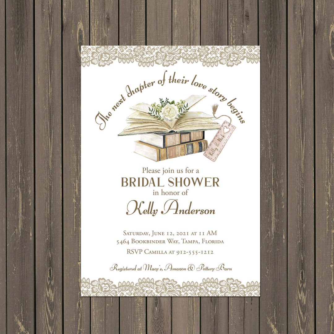 Book Themed Bridal Shower Invitation, Library Shower Invitation, Book