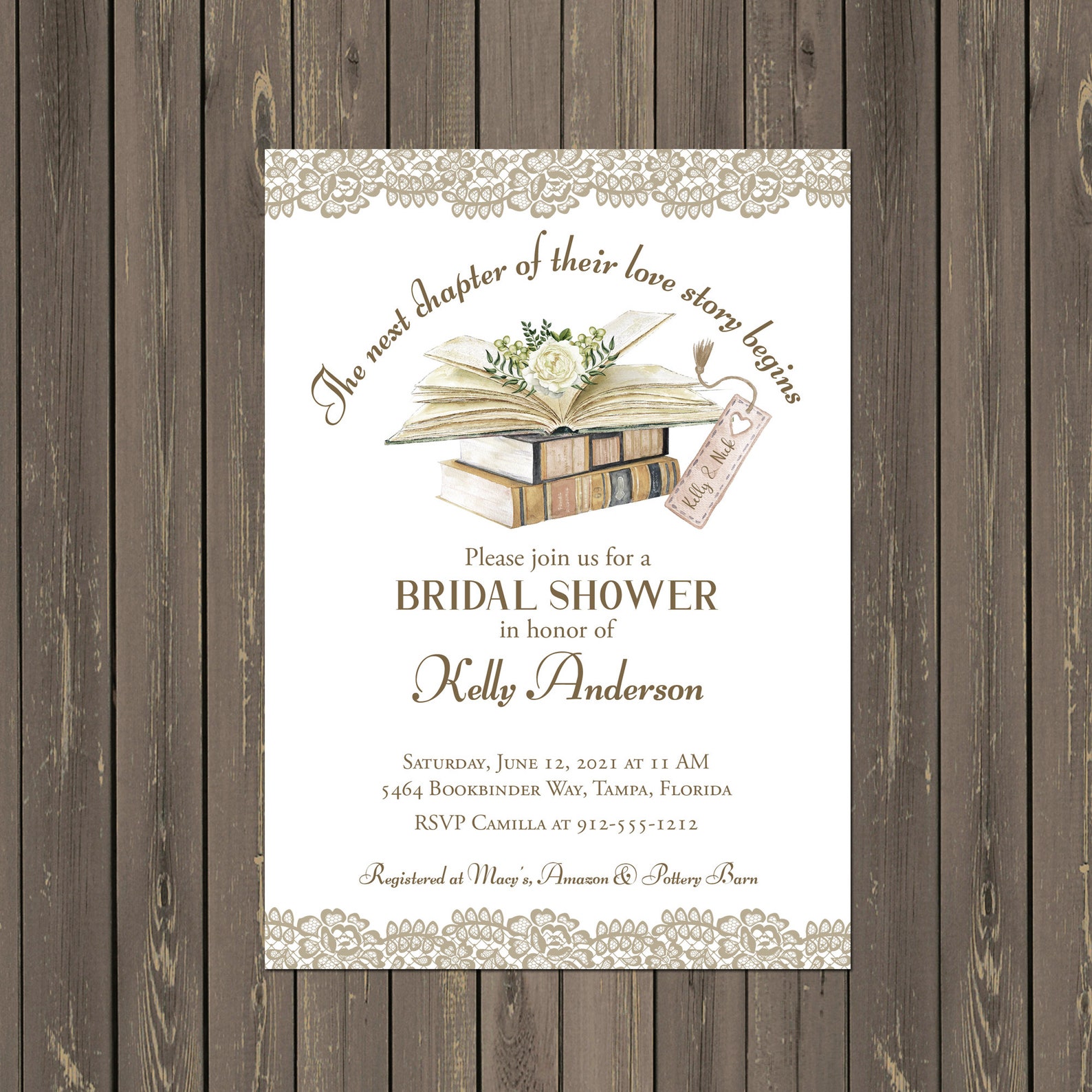 Book Themed Bridal Shower Invitation, Library Shower Invitation, Book