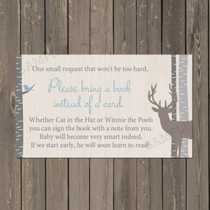 Deer and Birch Baby Shower Invitation in Tan Grey and Blue, Woodland Shower invitation, Baby Boy Shower invitation image 2