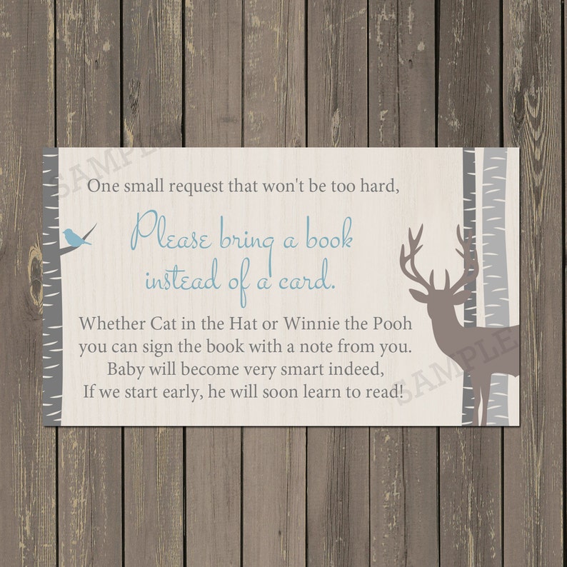 Deer and Birch Baby Shower Invitation in Tan Grey and Blue, Woodland Shower invitation, Baby Boy Shower invitation image 2