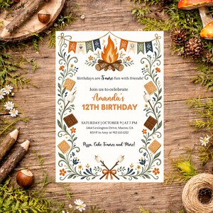 Campfire Birthday Invitation, Smores Birthday Party Invite, Camping Birthday Invitation, Bonfire Party Invite, Printable or Printed