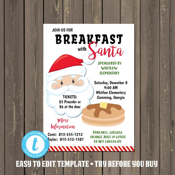 Breakfast With Santa Invitation Wording Breakfast with Santa Invitation, Santa Pancake Breakfast Invitation