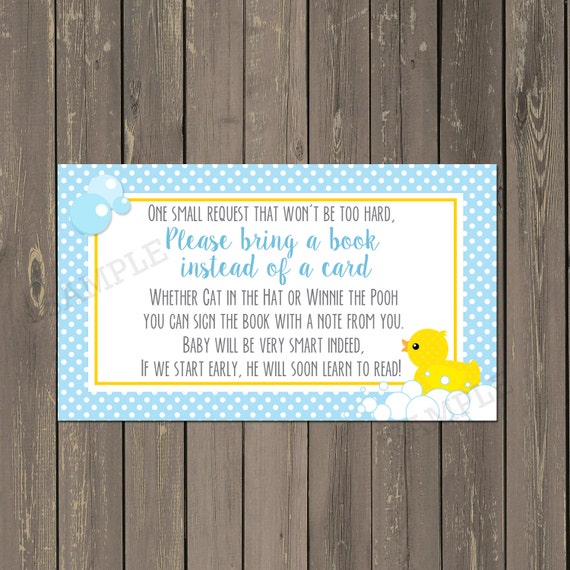 Rubber Duck Book Request Card, Duck Bring a Book Card, Books for Baby Card in Blue and Yellow, Instant Download Il_570xn