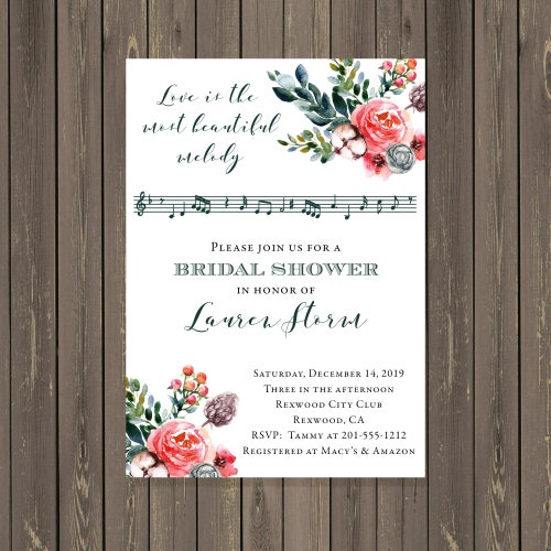 Music Themed Bridal Shower Invitation Music Note Bridal Etsy