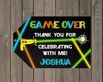 Laser Tag Favor Tag, Neon Laser Tag Party Goody Bag Tags, Boys Party Favor Tags, Printable Thank you Tags