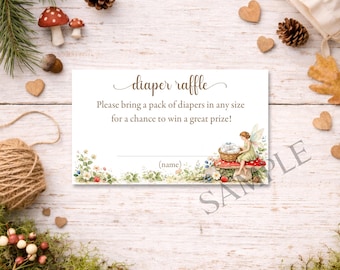 Boleto de rifa de pañales para baby shower del Jardín de Hongos de Hadas (descarga digital)