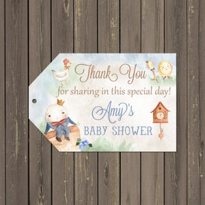 Nursery Rhyme Baby Shower Favor Tags, Storybook Baby Shower Favor Tags, Humpty Dumpty Merci Tags, Imprimable