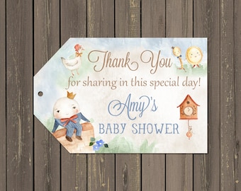 Nursery Rhyme Baby Shower Favor Tags: Humpty Dumpty Thank You (Printable)