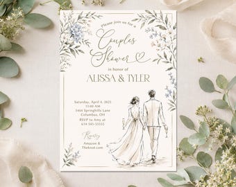 Couples Shower Invitation, Elegant Bridal Shower Invite, Modern Wedding Shower Invitation, Romantic Couples Shower, Printable or Printed