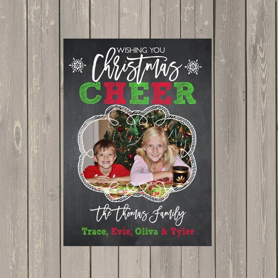 Chalkboard Christmas Photo Card, Christmas Cheer Chalkboard Photo Holiday Card, Modern Chalkboard Photo Christmas Card, Printable or Printed Il_570xn
