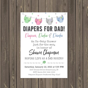 Diapers for Dad Baby Shower Invitations, Modern Daddy Baby Shower Invitations, Daddy Diaper Party Invitations, Printable or Printed