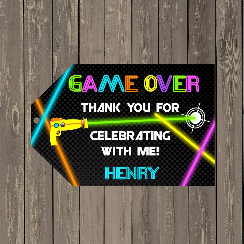 Laser Tag Favor Tag, Neon Laser Tag Party Goody Bag Tags, Party Favor Tags, Printable Thank you Tags image 1