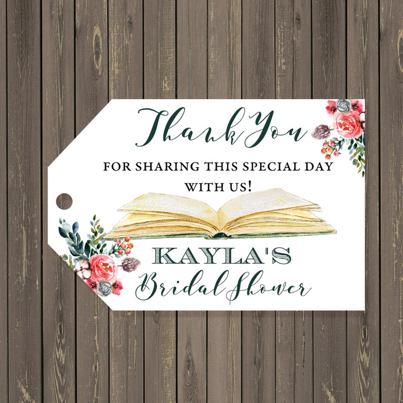 Book Themed Bridal Shower Favor Tag, Book Lover Bridal Shower Favor Tags, Watercolor Floral Bridal Favor Tags, Printable image 1