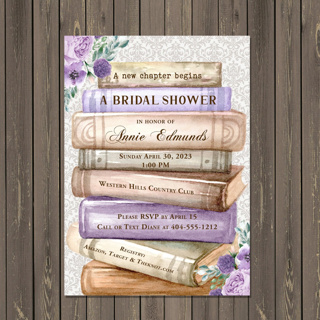 Book Bridal Shower Invitation, Library Bridal Shower Book Lover Shower