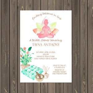 Yoga Bridal Shower Invitation, Yoga with the bride invitation, Sip and Stretch Invite, Namaste Shower Zen Bridal Shower Printable or Printed
