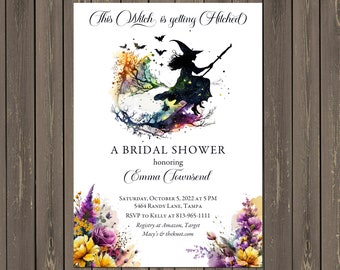 Witch Bridal Shower Invitation, Halloween Theme (Printable or Printed)