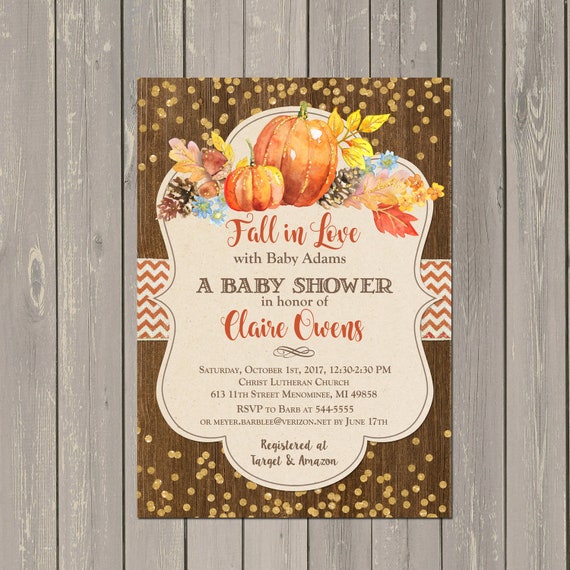 Fall Baby Shower Invitations, Fall in Love Baby Shower Invitation, Pumpkin Fall Shower Invitation, Autumn Shower, Printable or Printed Il_570xn