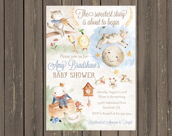 Nursery Rhyme Baby Shower Invitation: Mother Goose, Humpty Dumpty (DIY or Printed)