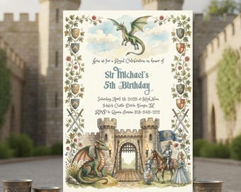Knight Birthday Invitation: Dragon, Princess, Royal Party (Printable or Printed)