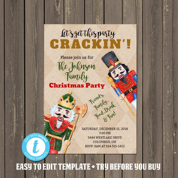 Nutcracker Holiday Party Invitation, Nutcracker Christmas Party Invitation, Easy Edit, Instant Download Il_570xn