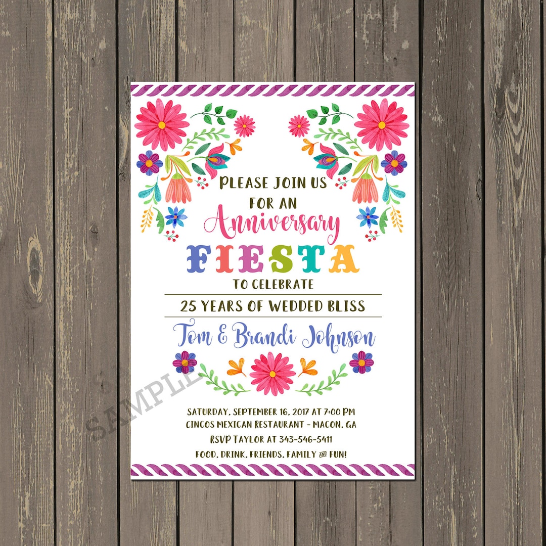 Mexican Fiesta Anniversary Party Invitation, Wedding Anniversary Party ...