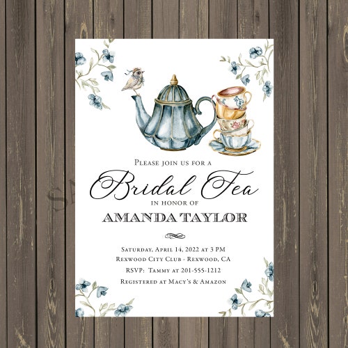 Bridal Shower Tea Party Invitation Template Printable Bridal - Etsy