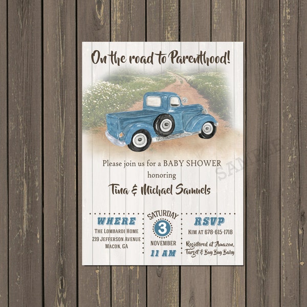 Vintage Truck Baby Shower Invitation, Retro Truck Baby Shower Invitation, Boy Truck Baby Shower Invitation, Printable or Printed