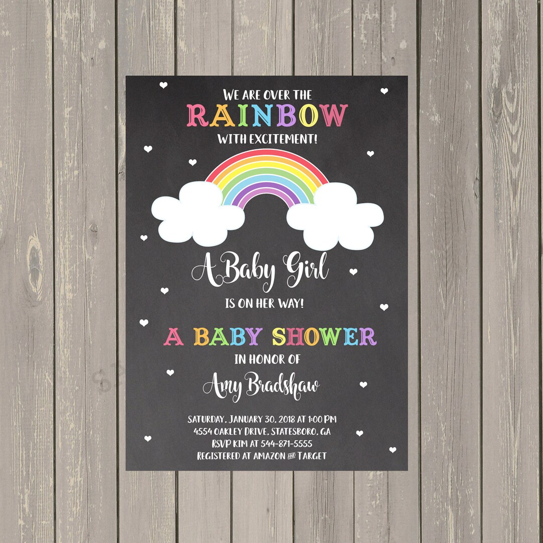 Rainbow Baby Shower Invitation, Rainbow Chalkboard Shower Invitations ...
