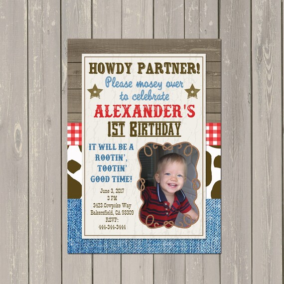 Cowboy Birthday Invitation, Western Cowboy Birthday Party Invitation, Boys Cowboy Photo Invitation, Printable or Printed Il_570xn