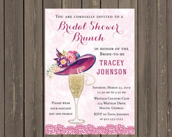 Invitación para brunch nupcial con sombreros de lujo: imprimible o impresa