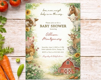 Farm Animal Baby Shower Invitation: Rustic Barnyard Theme (Printable or Printed)