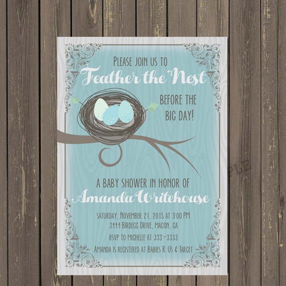 Bird Nest Baby Shower Invitation, Feather the nest Baby Shower, Bird Egg Baby Invitation, Rustic Bird Nest Baby Shower Invite Il_570xn