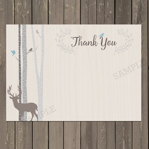 Deer and Birch Baby Shower Invitation in Tan Grey and Blue, Woodland Shower invitation, Baby Boy Shower invitation image 4