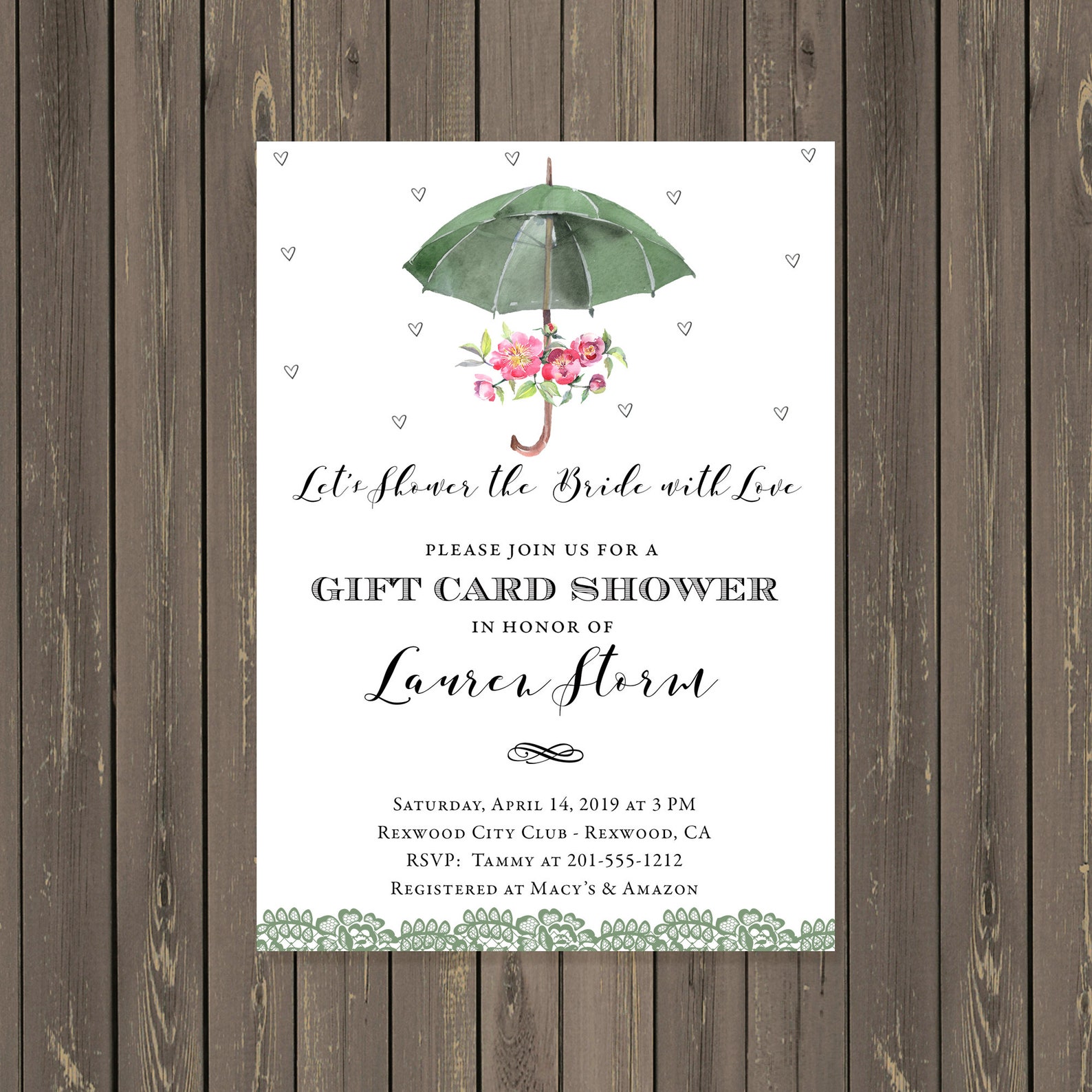 Umbrella Gift Card Bridal Shower Invitation, Floral Gift Card Shower, Couples Gift Card Party