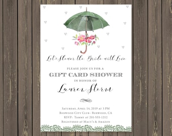 Floral Umbrella Bridal Shower Gift Card Invitation (DIY or Printed)