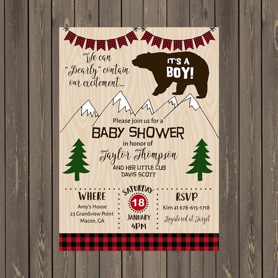 Buffalo plaid baby shower invitations sale