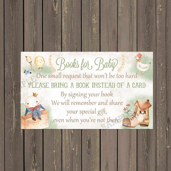 Nursery Rhyme Baby Shower Book Insert, Nursery Rhyme Books for Baby Card, Book Instead of Card, Storybook Book Request, Instant Download