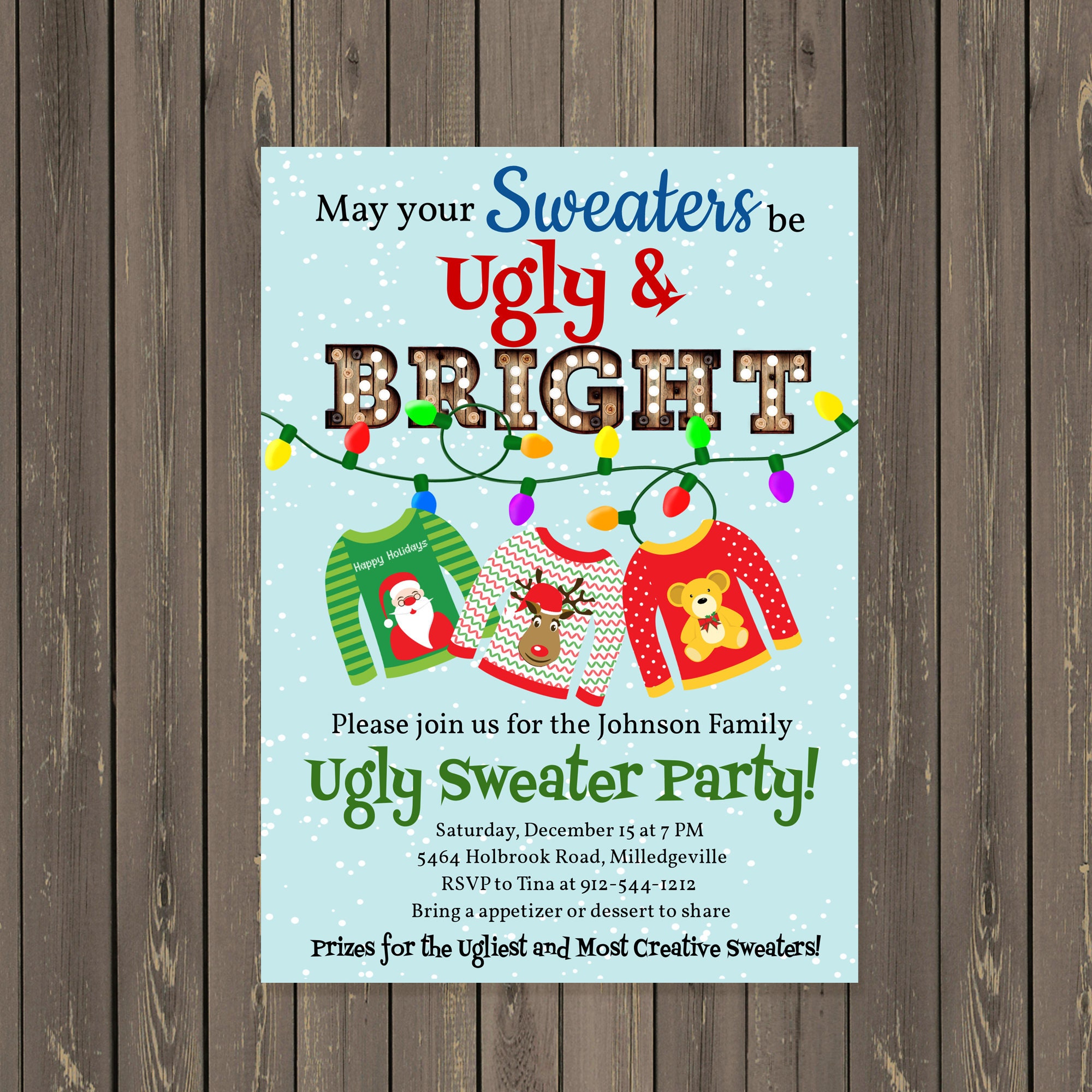 Ugly Sweater Invitation, Ugly Christmas Sweater Party Invitation