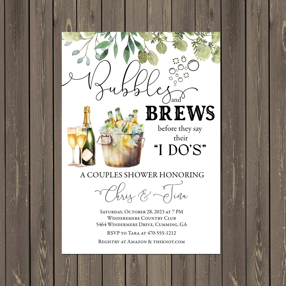 Bubbles & Brews Couples Shower Invitation Beer and Champagne Etsy