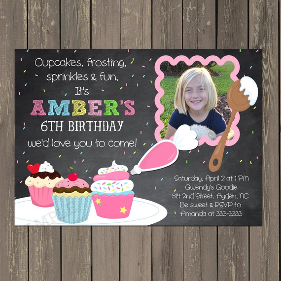 Cupcake Invitation Cupcake Decorating Party Invitation Cupcake Frosting Birthday Party Invitation Chalkboard Photo Invite Diy Or Printed By Party Pop Catch My Party