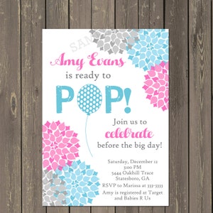 Ready to Pop Baby Shower Invitation, About to Pop Shower Invitation, Gender neutral, Balloon Baby Shower, Any Colors, Printable or Printed image 1