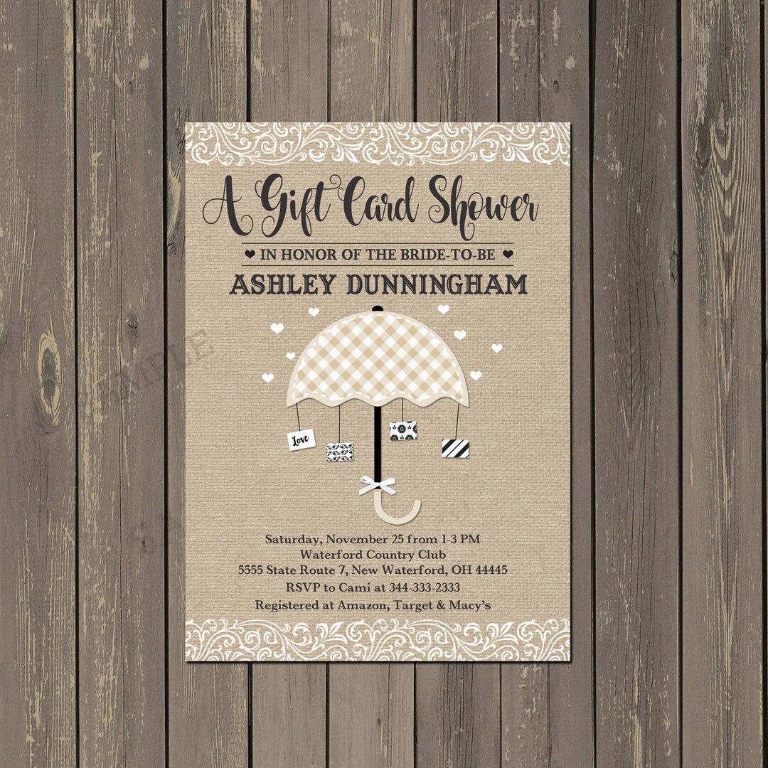Gift Card Bridal Shower Invitation, Couples Gift Card Shower, Gift Card ...