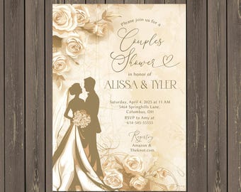 Invitación romántica para despedida de soltera: Novios vintage (imprimible o impresa)