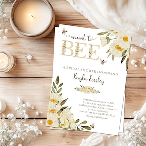 Bee Bridal Shower Invitation, Bumblebee and Daisies Bridal Shower Invite, Meant to Bee Couples Shower, Custom Printed or Printable