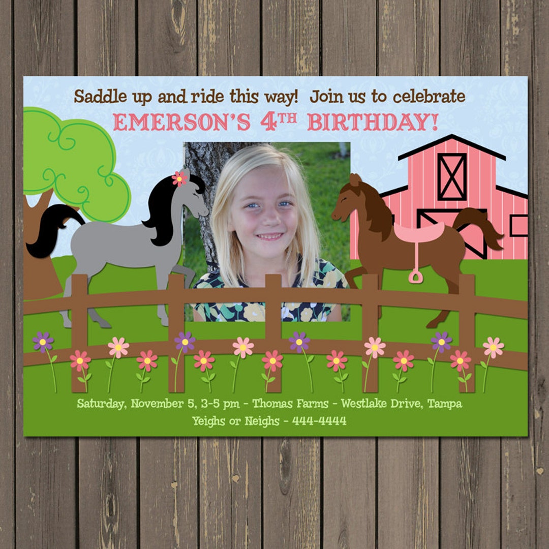 Horse Invitation, Horse Farm Birthday Party Invitation, Horseback