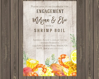 Shrimp Boil Bridal Shower Invitation, Low Country Boil Engagement Party Invitation, Rustic Shrimp Boil Party Invitation, DIY or Printed