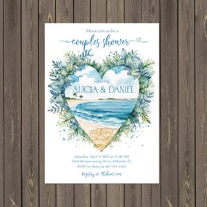 Beach Couples Shower Invitation, Tropical Watercolor Ocean Theme, Bridal Shower Invite, Destination Wedding Custom Printed or Printable