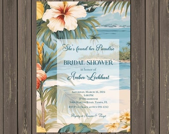 Tropical Beach Bridal Shower Invitation: Hibiscus Paradise (Printable or Printed)