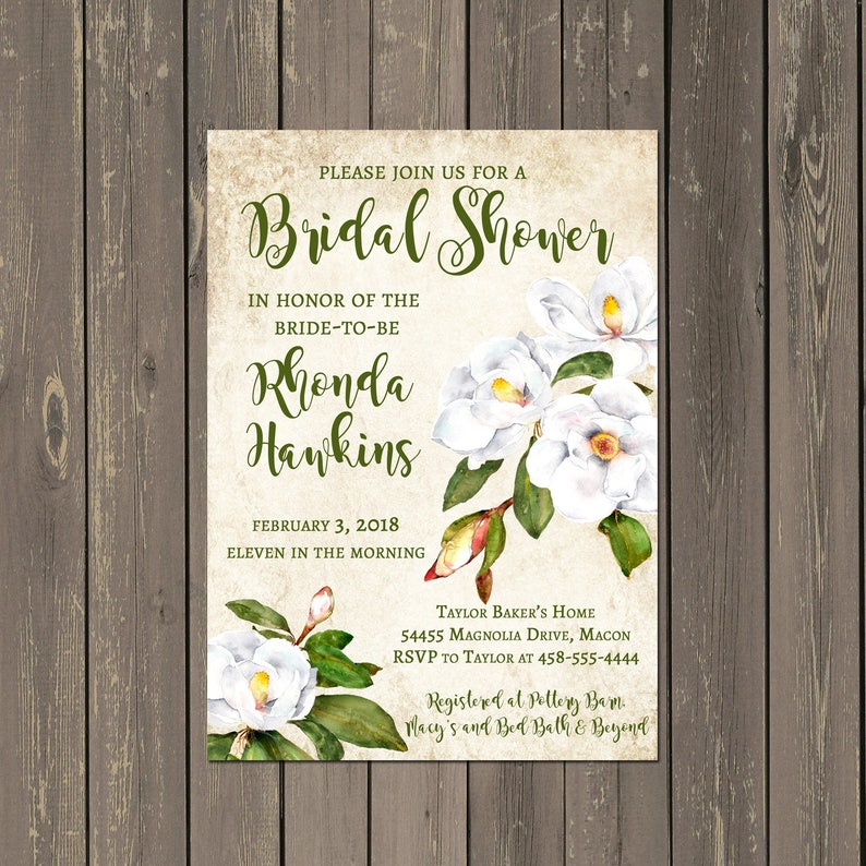 Magnolia Bridal Shower Invitation Magnolia Flower Invitation Etsy