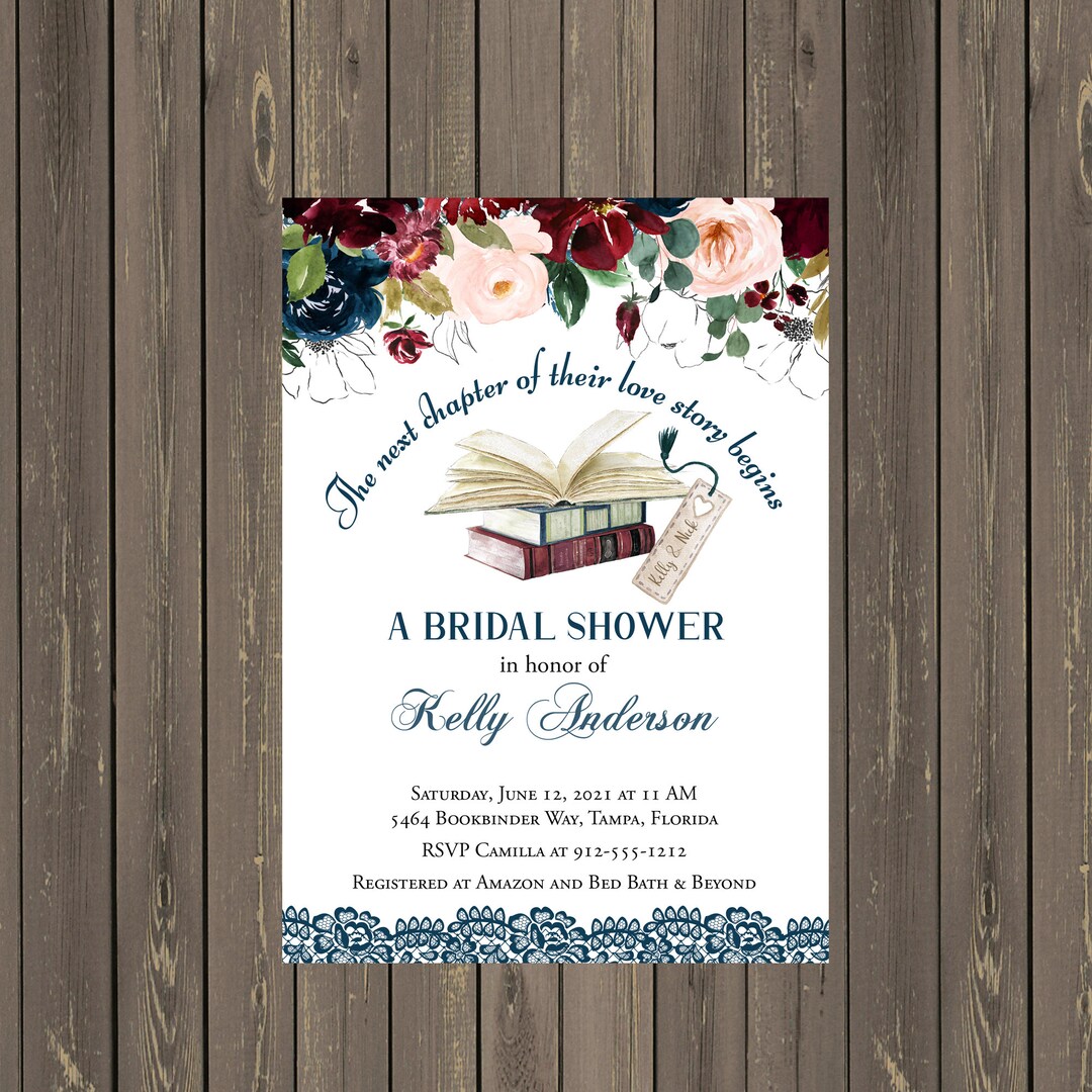 Book Themed Bridal Shower Invitation, Library Shower Invitation, Book
